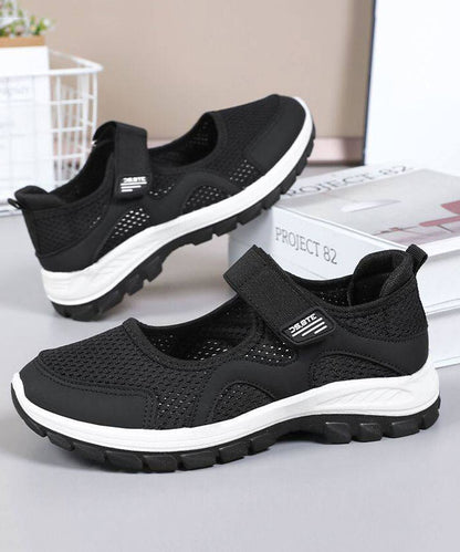 Comfy Splicing Flat Shoes For Women Black Breathable Mesh