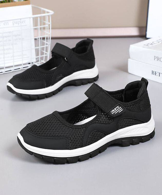 Comfy Splicing Flat Shoes For Women Black Breathable Mesh
