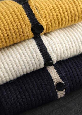 Comfy Yellow Knit Blouse V Neck Button Down Trendy Spring Knitwear - SooLinen