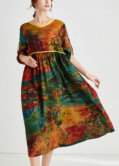 Comfy Yellow Print V Neck Holiday Dress Fall