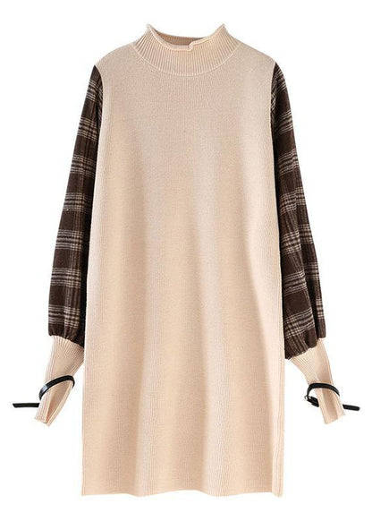 Comfy beige clothes patchwork sleeveless trendy plus size spring knitwear - SooLinen