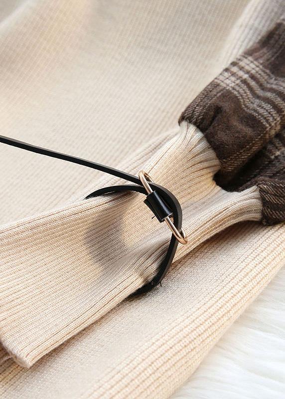 Comfy beige clothes patchwork sleeveless trendy plus size spring knitwear - SooLinen