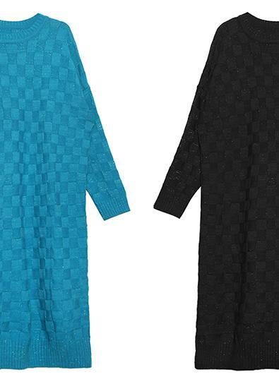 Comfy blue Sweater dress outfit Classy winter Mujer o neck knit dresses - SooLinen