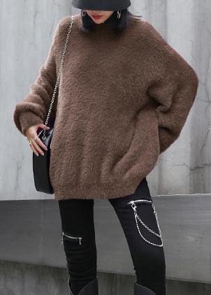 Comfy chocolate knit sweat tops trendy plus size o neck baggy clothes - SooLinen