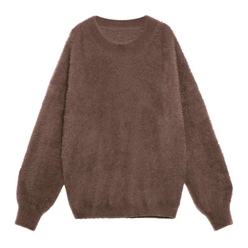 Comfy chocolate knit sweat tops trendy plus size o neck baggy clothes - SooLinen