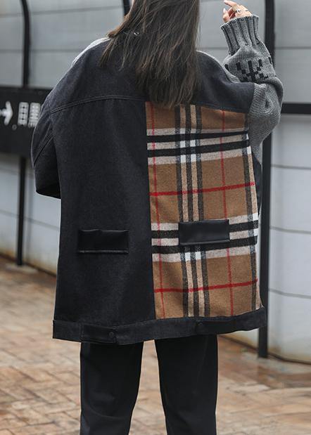 Comfy gray clothes o neck patchwork oversize fall knitwear - SooLinen