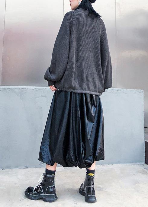 Comfy gray knit tops wild oversize zippered knit tops - SooLinen