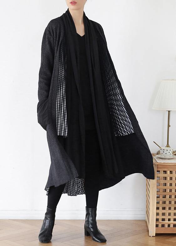 Comfy gray knitted coat fall fashion patchwork knitwear - SooLinen