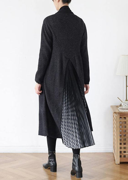 Comfy gray knitted coat fall fashion patchwork knitwear - SooLinen