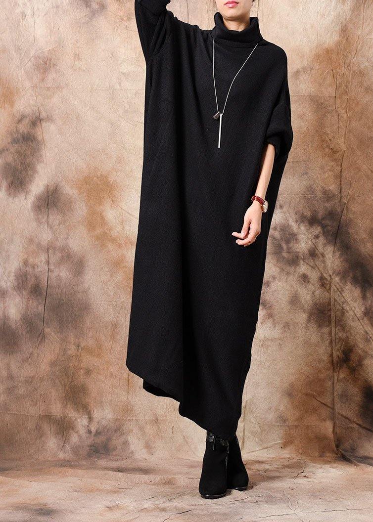 Comfy high neck Sweater dresses Classy black baggy knitwear fall - SooLinen
