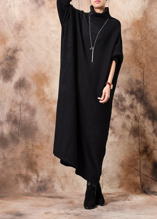 Comfy high neck Sweater dresses Classy black baggy knitwear fall - SooLinen