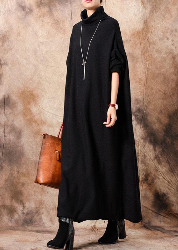 Comfy high neck Sweater dresses Classy black baggy knitwear fall - SooLinen