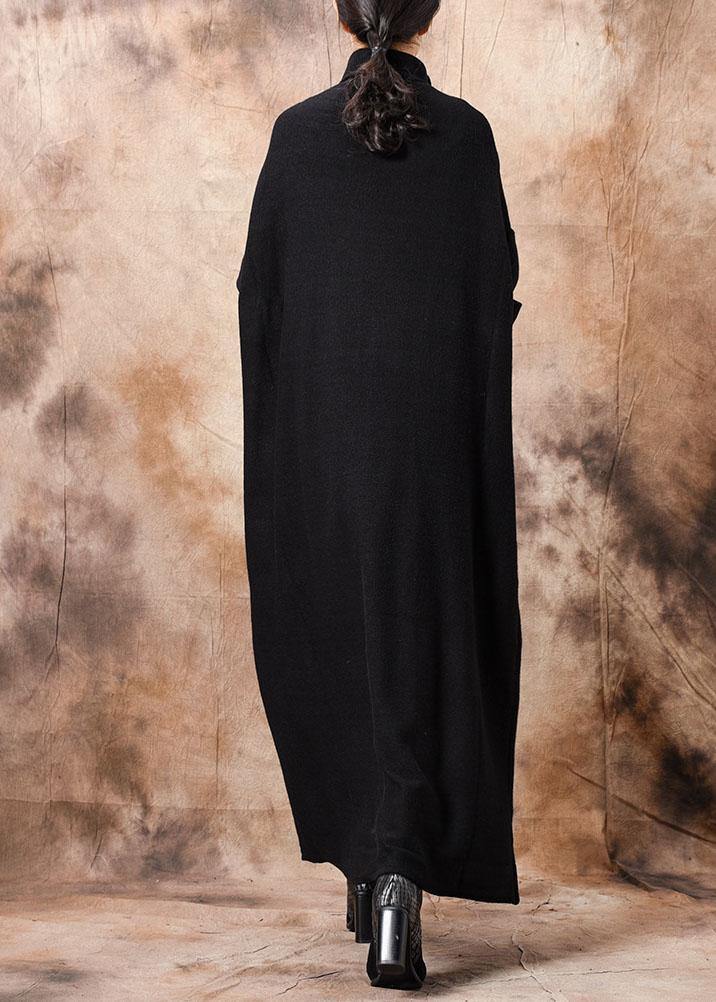 Comfy high neck Sweater dresses Classy black baggy knitwear fall - SooLinen