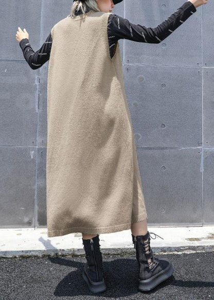 Comfy khaki Sweater knit top pattern Vintage sleeveless Big fall knit dress - SooLinen