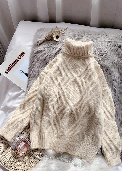 Comfy light green sweater tops chunky  plus size clothing high neck sweaters - SooLinen