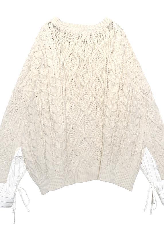 Comfy patchwork black knit sweat tops plus size clothing o neck sweater tops - SooLinen