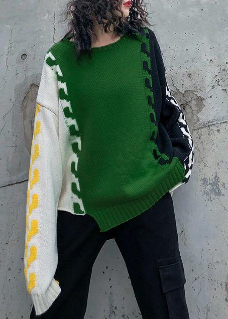 Comfy Winter Patchwork Color Sweaters Plus Size Clothing Asymmetric Clothes For Women - SooLinen