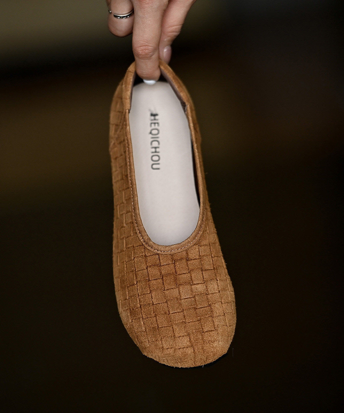 Cowhide Leather Flat Feet Shoes Brown Weave Flat Feet Shoes