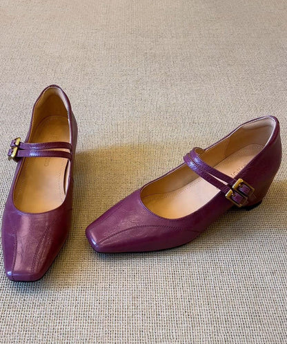 Cowhide Leather Flat Feet Shoes Buckle Strap Flat Shoes