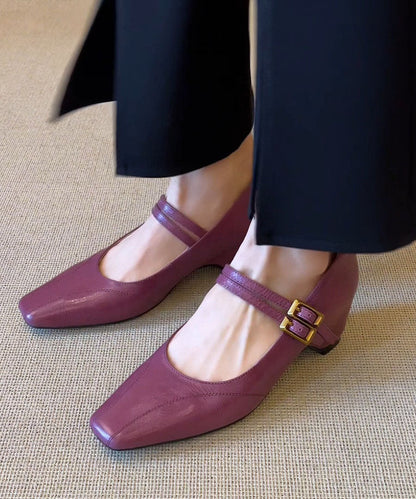 Cowhide Leather Flat Feet Shoes Buckle Strap Flat Shoes