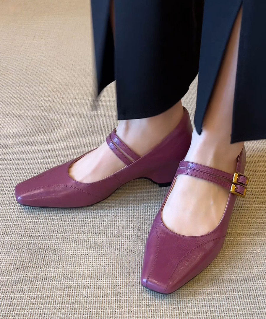 Cowhide Leather Flat Feet Shoes Buckle Strap Flat Shoes
