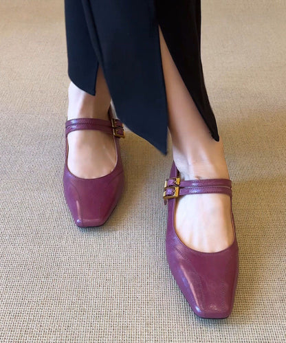 Cowhide Leather Flat Feet Shoes Buckle Strap Flat Shoes
