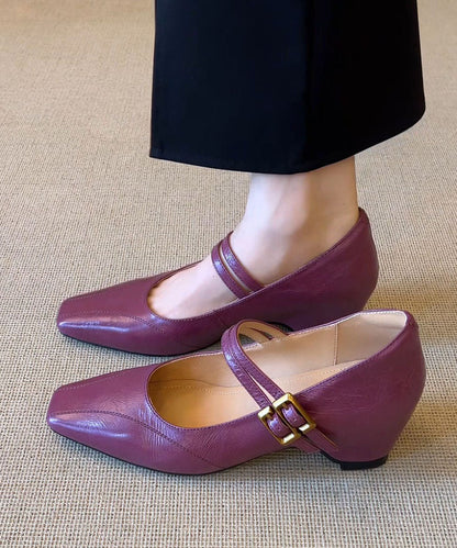 Cowhide Leather Flat Feet Shoes Buckle Strap Flat Shoes