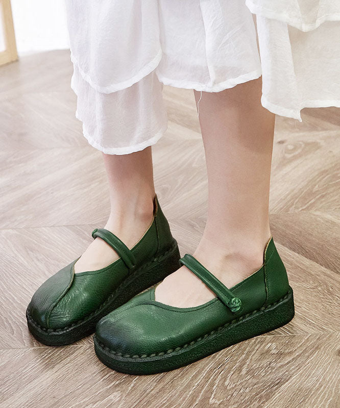 Cowhide Leather Flat Shoes Buckle Strap Flat Feet Shoes