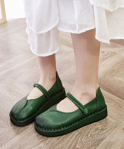 Cowhide Leather Flat Shoes Buckle Strap Flat Feet Shoes