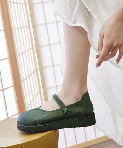 Cowhide Leather Flat Shoes Buckle Strap Flat Feet Shoes