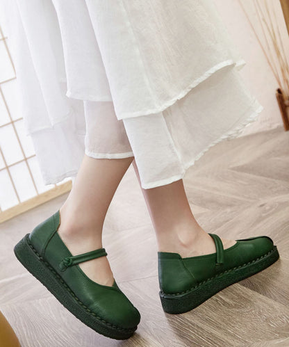 Cowhide Leather Flat Shoes Buckle Strap Flat Feet Shoes