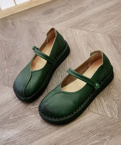 Cowhide Leather Flat Shoes Buckle Strap Flat Feet Shoes