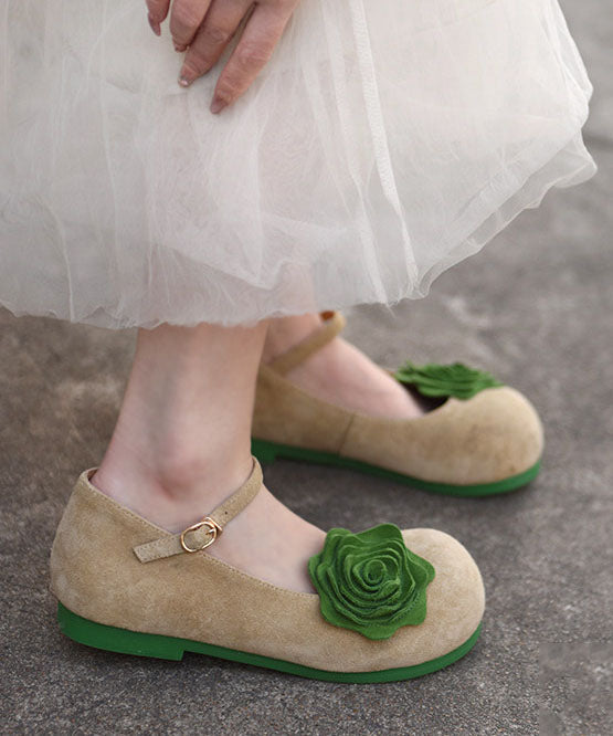 Cowhide Leather Flat Shoes For Women Buckle Strap Flat Shoes