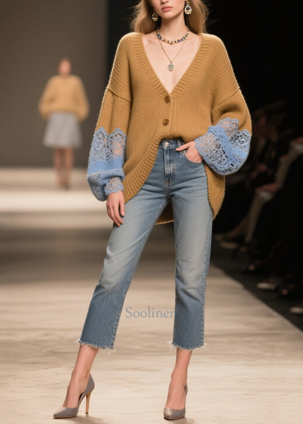 Cozy Coffee Oversized Patchwork Lace Cardigan Fall