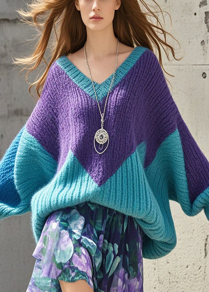 Cozy Colorblock Oversized Patchwork Sweater Tops Fall