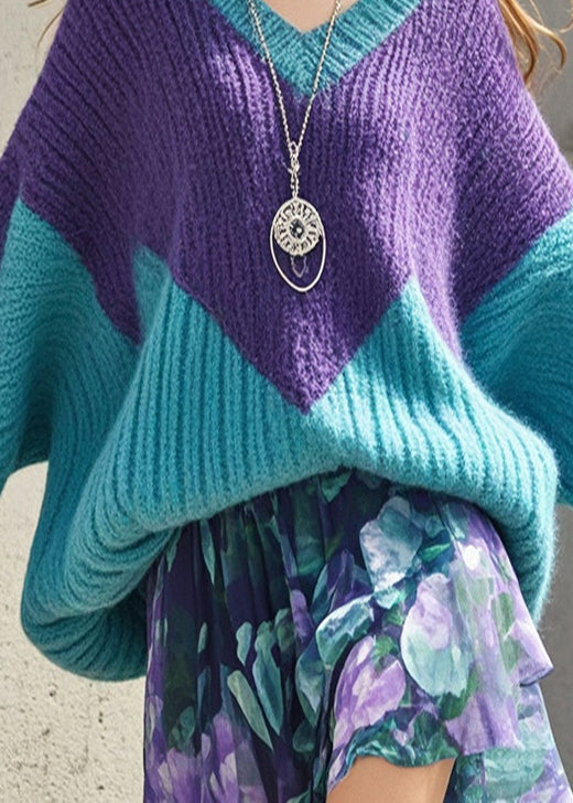 Cozy Colorblock Oversized Patchwork Sweater Tops Fall