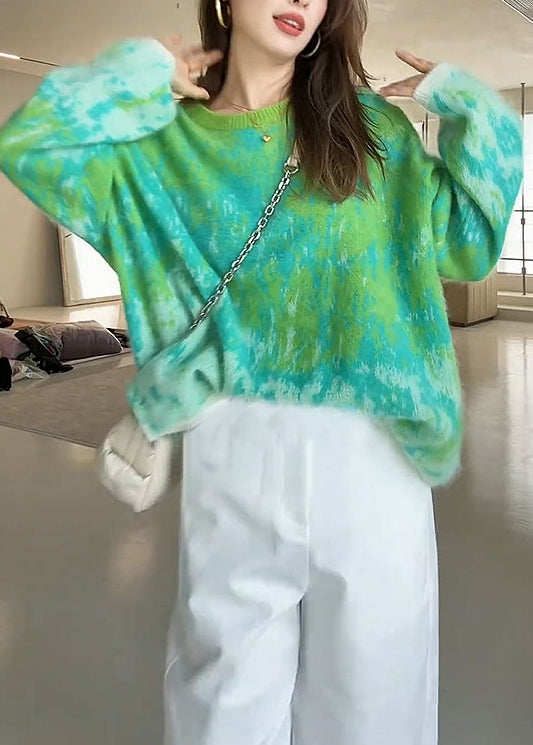 Cozy Green Oversized Tie Dye Knit Sweater Winter