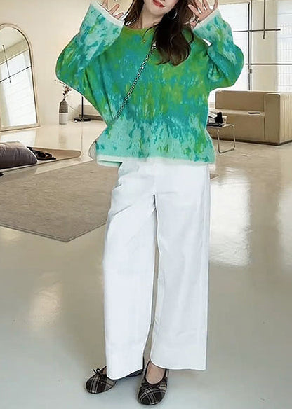 Cozy Green Oversized Tie Dye Knit Sweater Winter