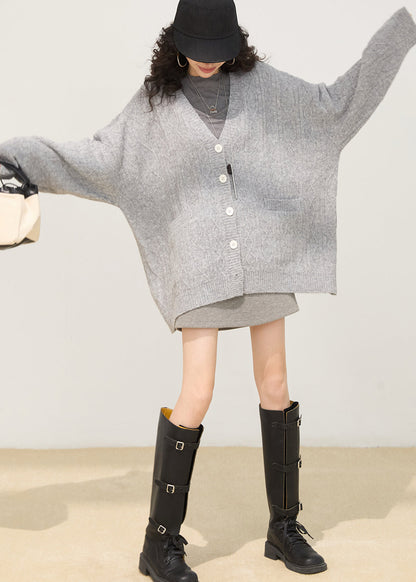 Cozy Grey Oversized Button Down Knit Cardigan Winter