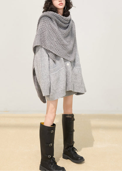 Cozy Grey Oversized Button Down Knit Cardigan Winter
