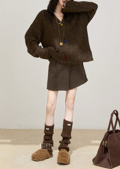 Cozy Grey Oversized Multicolour Button Knit Sweater Winter