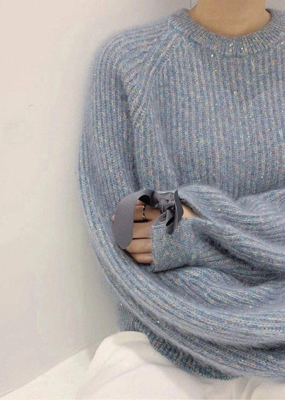 Cozy Sky Blue Sequins Oversized Knit Pullover Winter