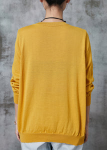 Cozy Yellow Oversized Patchwork Knit Sweater Tops Spring