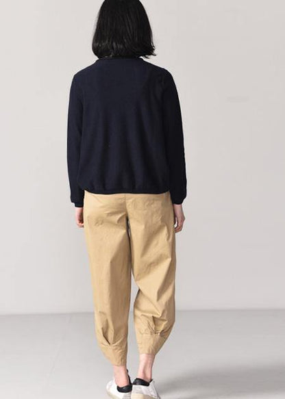 Cozy animal embroidery sweater Loose fitting nude wiled  knit sweat tops o neck - SooLinen