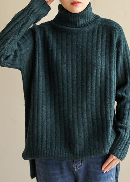 Cozy army green knitted top high neck plus size spring sweaters - SooLinen