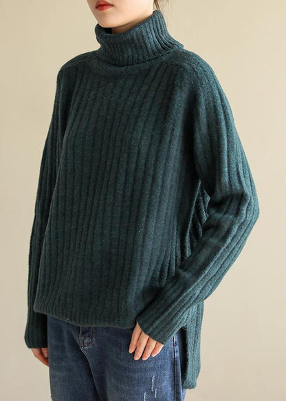 Cozy army green knitted top high neck plus size spring sweaters - SooLinen