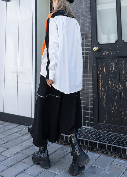 Cozy black patchwork knitted t shirt trendy plus size v neck Button knitwear - SooLinen