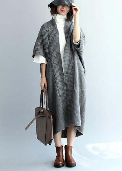 Cozy fall knitted coat trendy plus size gray Batwing Sleeve - SooLinen