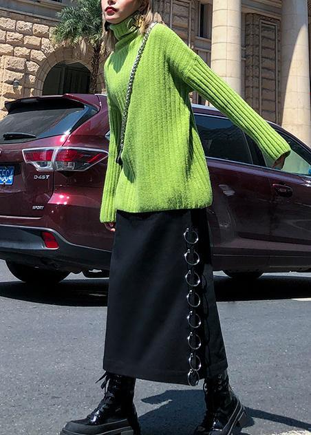 Cozy green knit tops oversize high neck thick knitted pullover - SooLinen
