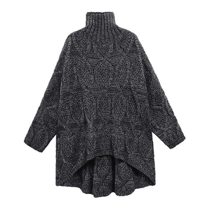 Cozy green knitwear plus size high neck low high design knit top silhouette - SooLinen